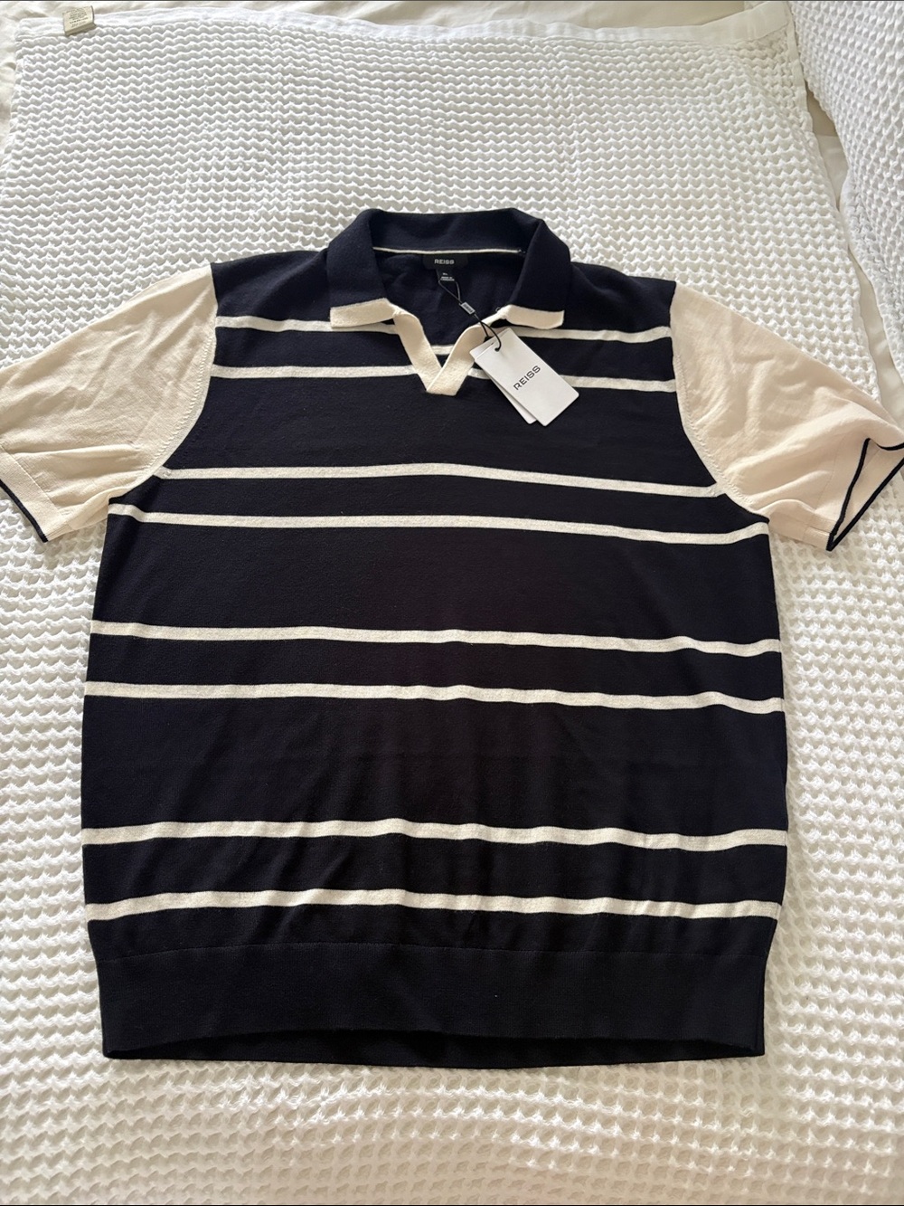 Reiss Black and Cream Striped Polo